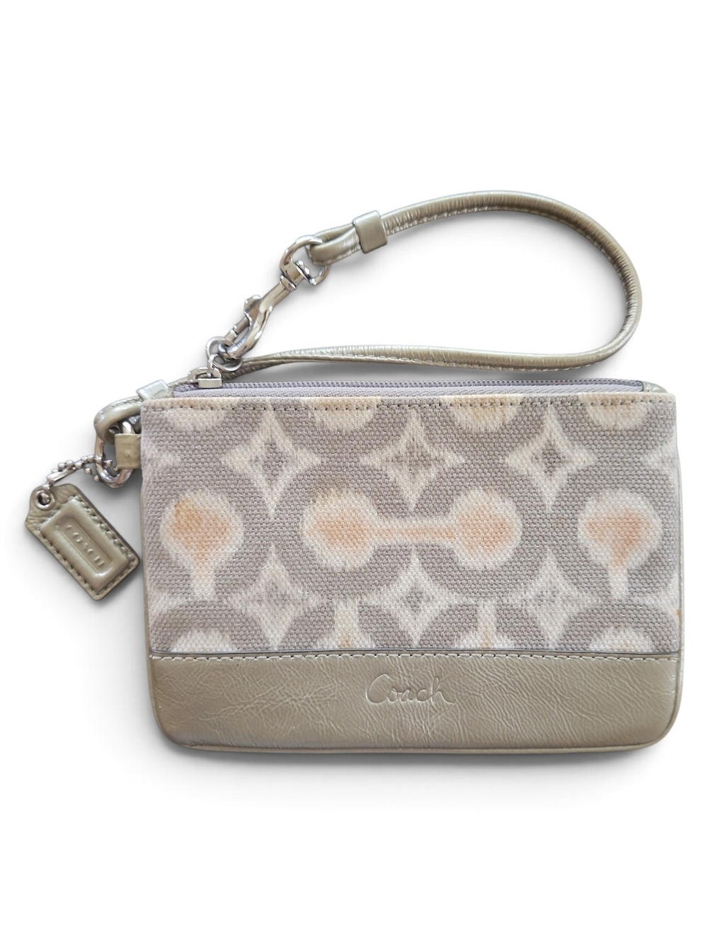 Coach Vintage Signature C Pattern Wristlet in Taupe and Cream with Hang Tag
